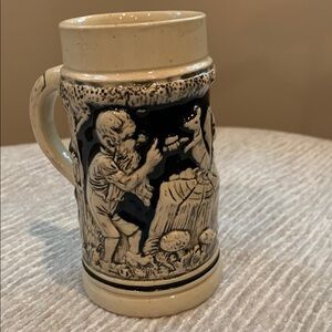 Rare 1/4 Beer Stein of Gnome and Squirrel with Dark Cobalt Blue and Cream Design